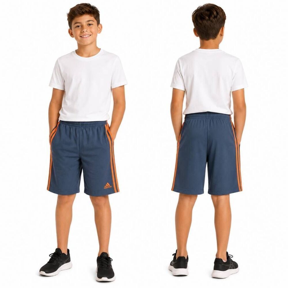 Adidas Boys Classic 3 Stripe Athletic Shorts Size XL (16/18) Gray/Orange